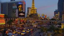 Las Vegas Strip From Street View Crowded With Cars And People