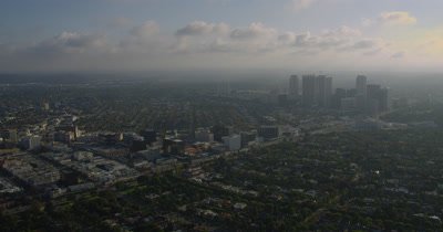 Aerial Over Los Angeles Area with View of Downtown Skyline