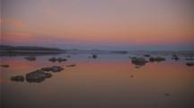 Colorful Sunrise Reflected In Mono Lake, Formations, Tufas In Water