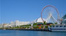 Ferris Wheel And Tourist Boat At Navy Pier, Chicago