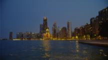 North Beach Skyline View And Reflection, Chicago At Dusk 
