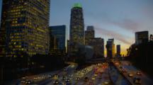 Panorama, Los Angeles Traffic, Buildings, At Dusk