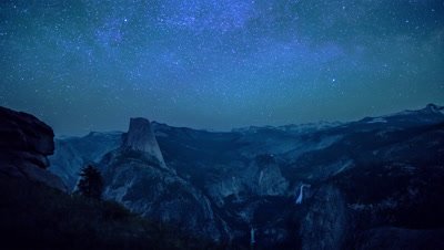 Time Lapse of the Half Dome at Yosemite National Park from Glacier Point at night and sunrise