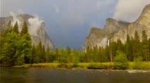 Time Lapse clouds over Bridalveil falls, view across river