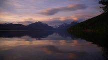Sunrise Reflections, Pink Clouds, On Lake Mcdonnald 