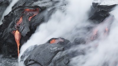 Kīlauea Volcano in Iceland; lava flow pouring into ocean (HDR version available)