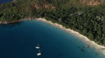 Aerial, Swimmers Among Sailboats, Seychelles