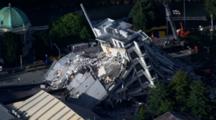 Aerial Christchurch Earthquake, Emergency Crews Near Severely Damaged Buildings