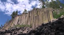 Time Lapse Clouds Move Over Formations Of Columnar Basalt At Devils Postpile National Monument