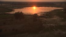 Aerial View Of Okavango Delta, Botswana, Sunset