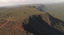 Aerial Kenya Rift Valley, Along Cliff, Valley, Sharp Turn To Lake