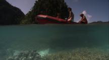 Split Shot Inflatable Boat Travels Over Reef