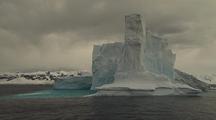 Slowly Circling Around Spectacular Hero Monolithic Antarctic Iceberg With Hole