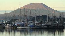 Alaska Harbor Scene With Mt. Edgecumbe Volcano In Background.