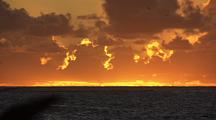 Tropical Ocean Sunset With Cumulus Clouds, Bird Silhouette
