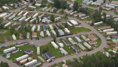 UHD aerial over trailer park Anchorage Alaska