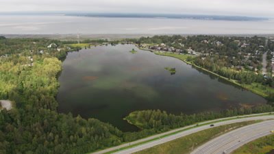 Aerial Above Lake Spenard,Suberbs in City of Anchorage