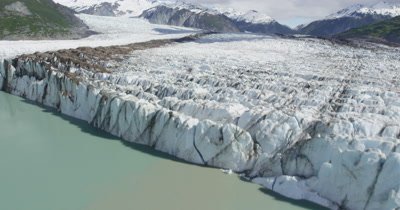 UHD aerial of Alsak lake and Alsak glacier in Glacier national Park