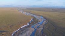 Flight Over Arctic Tundra Crossing Braided River