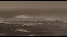 Slow Motion, Windsurfer Rides Waves In Wind