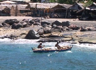 Lamalera whalehunting village fishermen arriving from sea