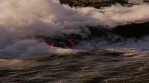 Flowing Lava Hits The Sea