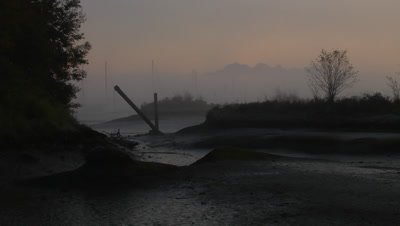 HD Tidal flats morning mist mountains in the background - NOT Colour Corrected