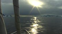 Antarctica Scenic, Sun Reflection From Sailboat Bow