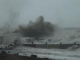 Large Waves Crash Into Sea Defences