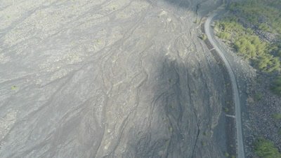 Aerial Footage Dry River Flood Plain Near Volcano