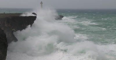 Huge Hurricane Waves Crash Into Cliffs