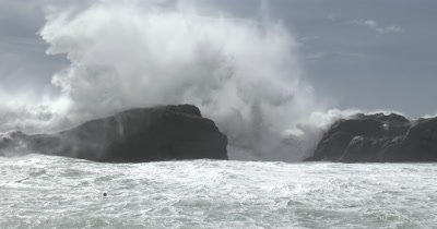 Massive Waves Crash Into Rocks As Hurricane Nears Land