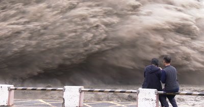 People Watch Huge Flood Water Release At Hydroelectric Plant