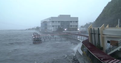 Hurricane Eyewall Winds Rip Through Harbor Rough Sea