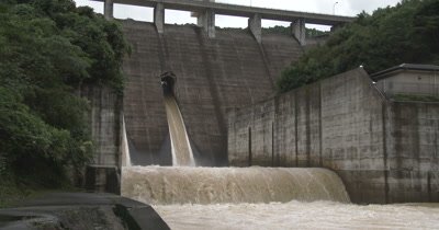 Flood Water Flows From Dam Hydroelectric Plant