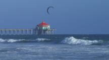 Windsurfers On Huntington Beach Coast, Near Pier