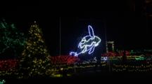 Elaborate Christmas Light Display In Shape Of Breaching Whale Splashing Into Water, Nautical Theme