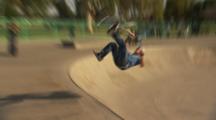 Bmx Rider Does A Crazy Trick At A Skate Park.
