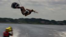 Tracking A Female Wakeboarder Doing A Flip.