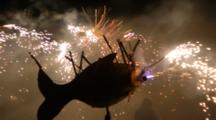 Big Lanterns With Fireworks Moving At Lantern Festival In Miaoli, Taiwan
