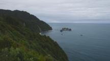 Coastal Vegetation And Rocky Outcrops Along Cliffs Of South Island New Zealand