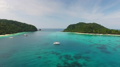 Aerial video of beauty nature landscape with beach, corals and sea on Koh Rok island, Thailand, 4k