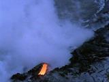 Molten Lava Flow Meet Waves Of Sea, Steaming