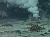 Steaming Fumeroles Inside Crater, Tilt Up To Clouds Of Steam