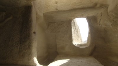 Ancient Architectural Structures in Petra,Looking out Door or Window,Pan to carving