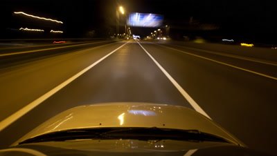 POV Time Lapse,Driving on Motorway,Highway,at Night,View out Windshield