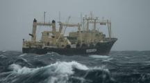 Japanese Whaling Ship Nisshin Maru Escaping From Sea Shepherd In Stormy Seas