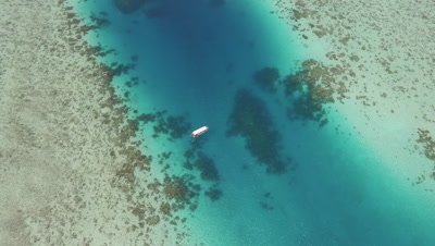 Aerial drone shot of Ulong Channel and dive boat, Palau