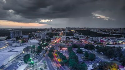 High shot of Manaus traffic from day to night, Brazil