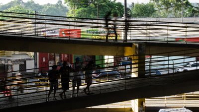 High shot of bus staion and commuters in Manaus, Brazil